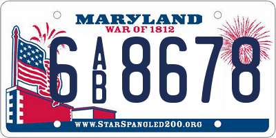 MD license plate 6AB8678
