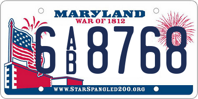 MD license plate 6AB8768
