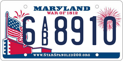 MD license plate 6AB8910