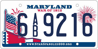 MD license plate 6AB9216