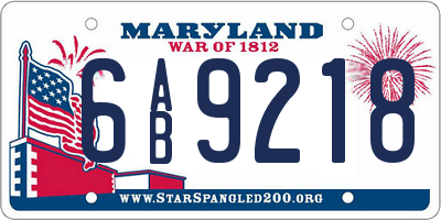 MD license plate 6AB9218