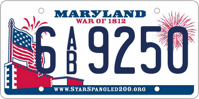 MD license plate 6AB9250