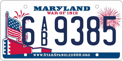 MD license plate 6AB9385