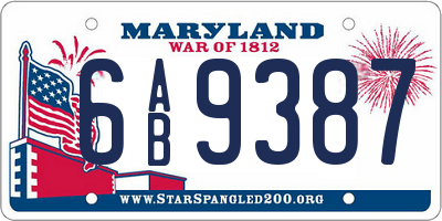 MD license plate 6AB9387