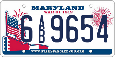 MD license plate 6AB9654
