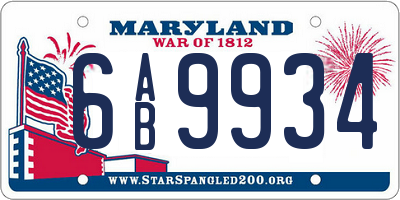 MD license plate 6AB9934