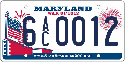 MD license plate 6AC0012