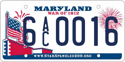 MD license plate 6AC0016