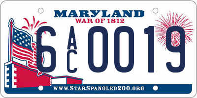 MD license plate 6AC0019