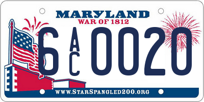 MD license plate 6AC0020