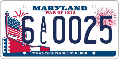 MD license plate 6AC0025