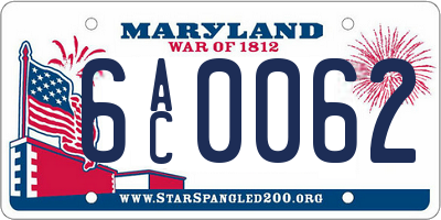 MD license plate 6AC0062