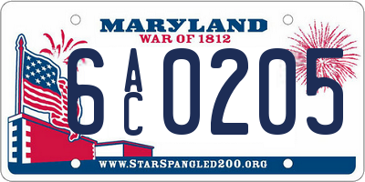 MD license plate 6AC0205