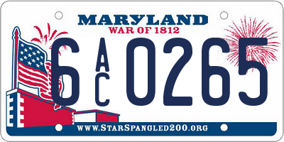 MD license plate 6AC0265