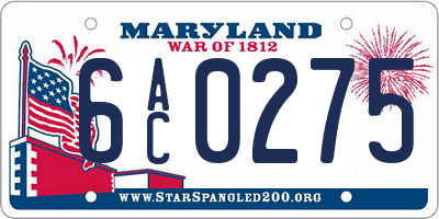 MD license plate 6AC0275