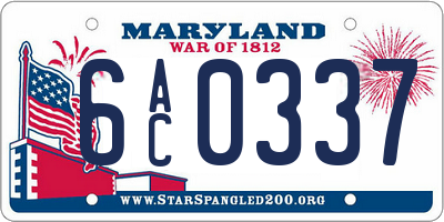 MD license plate 6AC0337