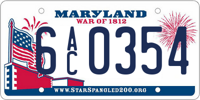 MD license plate 6AC0354
