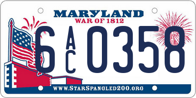 MD license plate 6AC0358