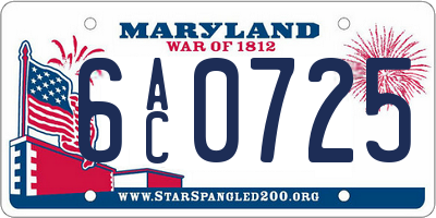 MD license plate 6AC0725