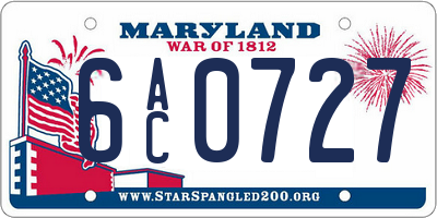 MD license plate 6AC0727