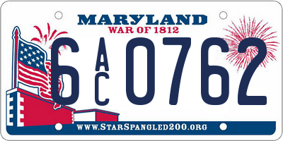 MD license plate 6AC0762