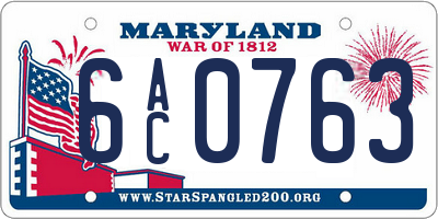 MD license plate 6AC0763