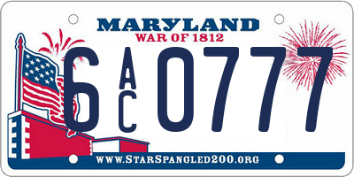 MD license plate 6AC0777