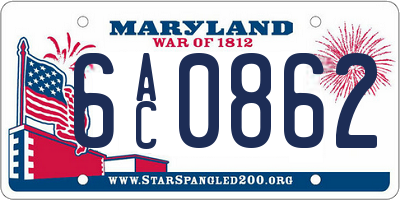 MD license plate 6AC0862