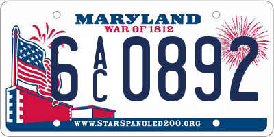 MD license plate 6AC0892