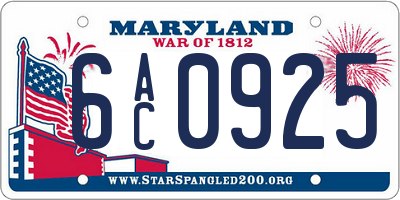 MD license plate 6AC0925