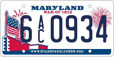 MD license plate 6AC0934