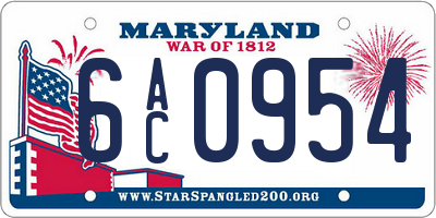 MD license plate 6AC0954