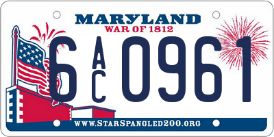 MD license plate 6AC0961