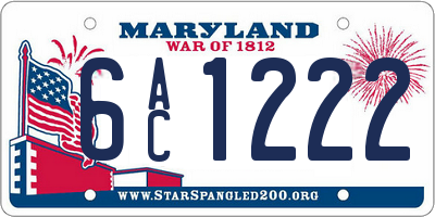 MD license plate 6AC1222