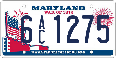 MD license plate 6AC1275