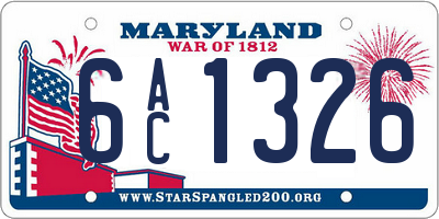 MD license plate 6AC1326