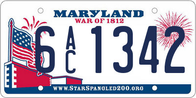 MD license plate 6AC1342