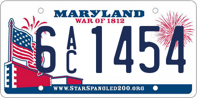 MD license plate 6AC1454