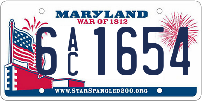 MD license plate 6AC1654