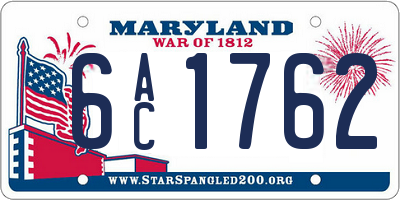 MD license plate 6AC1762