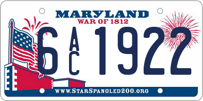 MD license plate 6AC1922