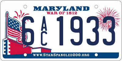 MD license plate 6AC1933
