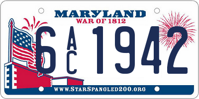 MD license plate 6AC1942