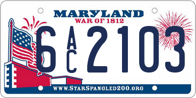 MD license plate 6AC2103