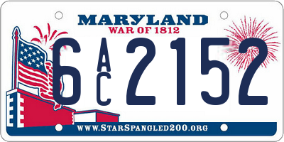 MD license plate 6AC2152