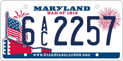 MD license plate 6AC2257