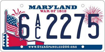MD license plate 6AC2275
