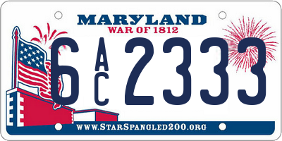 MD license plate 6AC2333