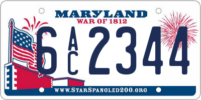 MD license plate 6AC2344