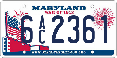 MD license plate 6AC2361